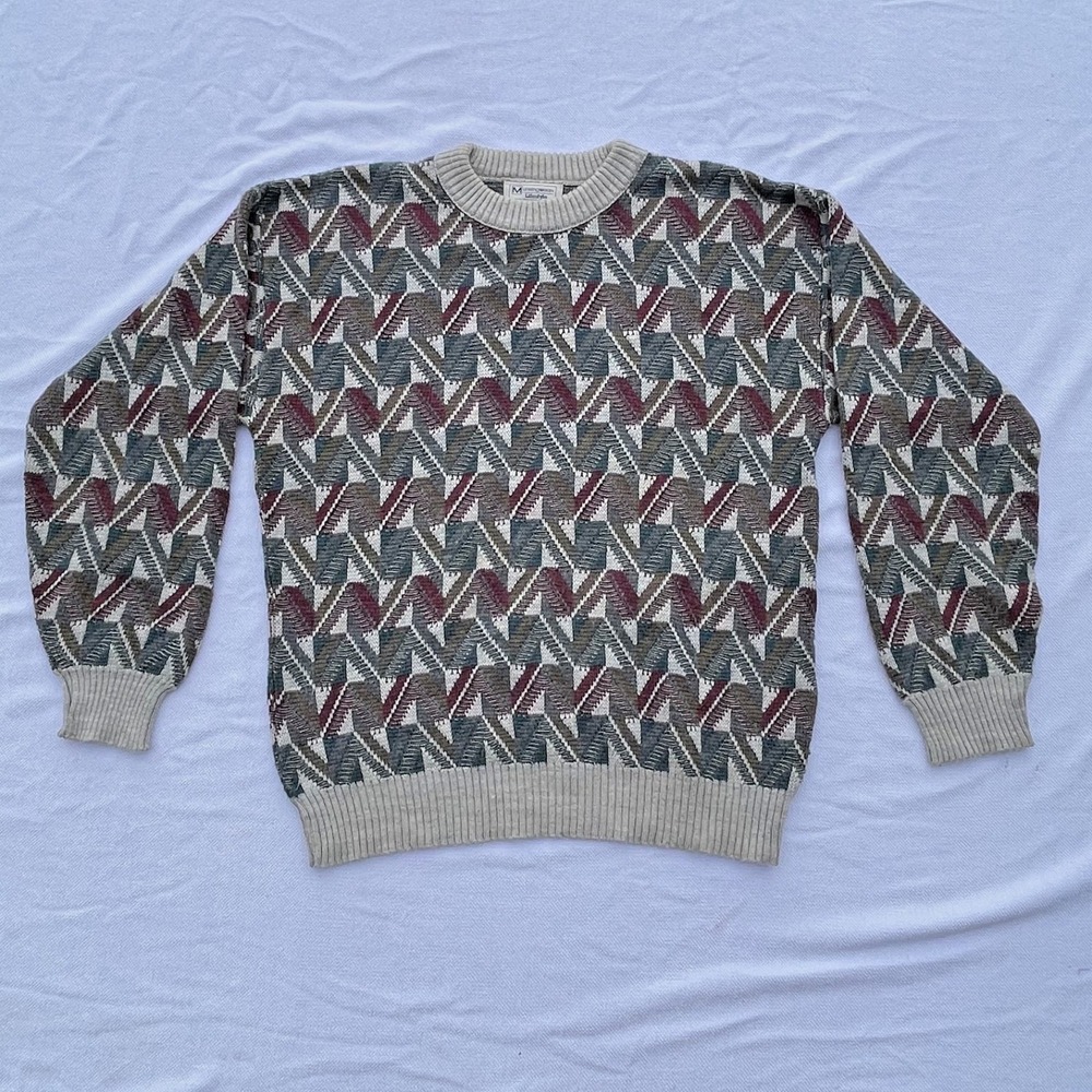 Vintage Munsingwear Lifestyle Sweater Mens Medium Geometric Knit Grandpa 80s VTG